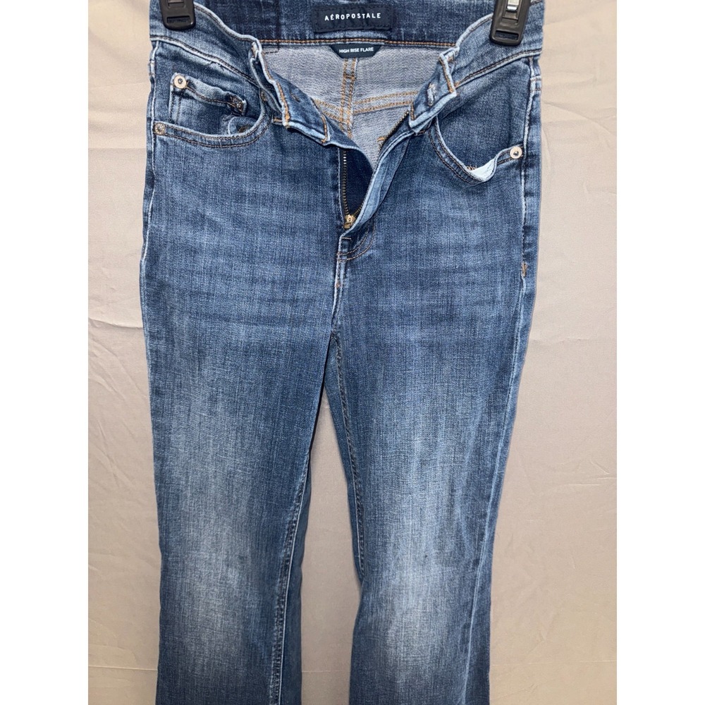 Aeropostale Flare Jeans Girls 00 Blue Denim Cotton Stretch High Rise Medium Wash